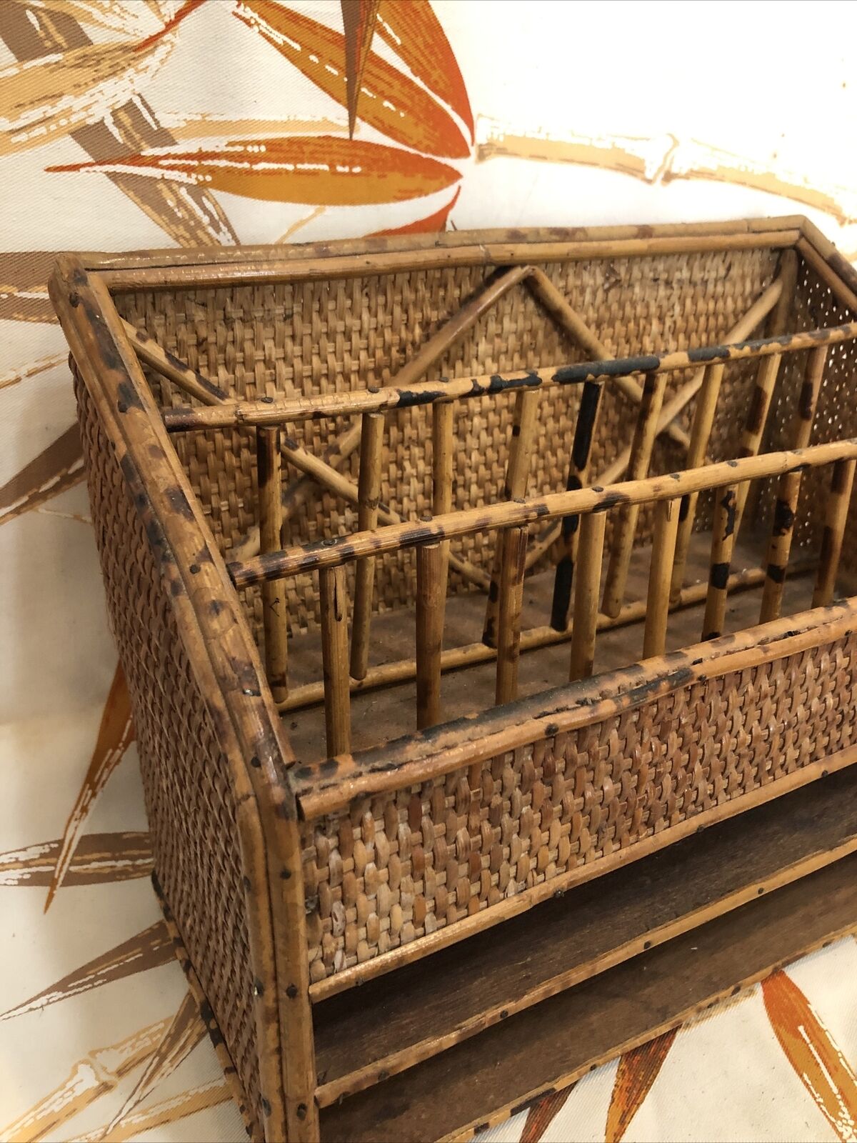 Vintage Tiger Cane Letter Holder Desk Tidy