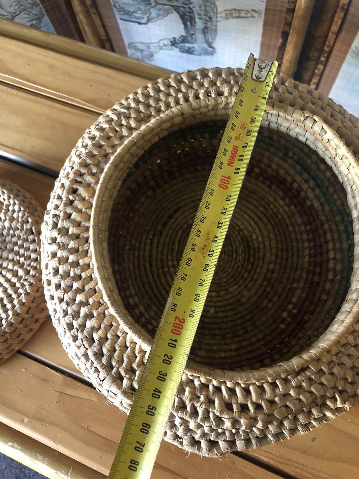 Vintage woven cane lidded pot