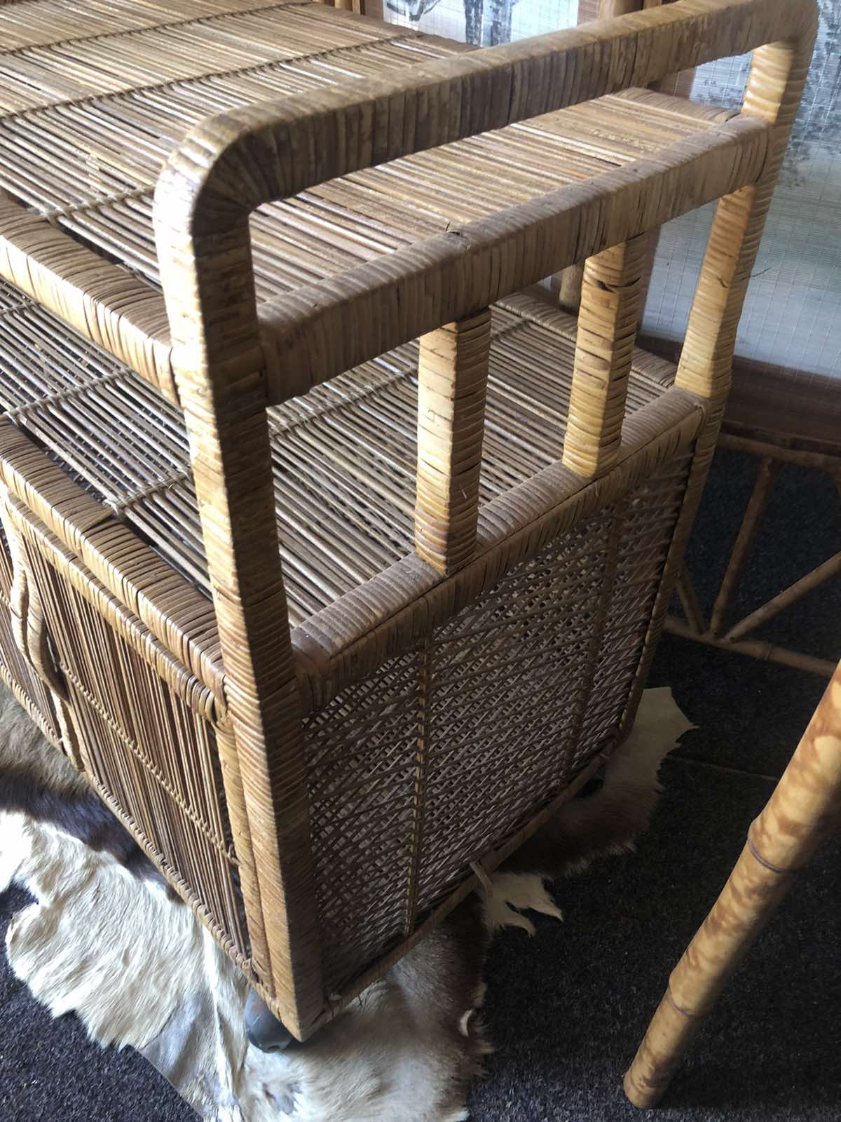 Vintage cane drinks trolley cabinet