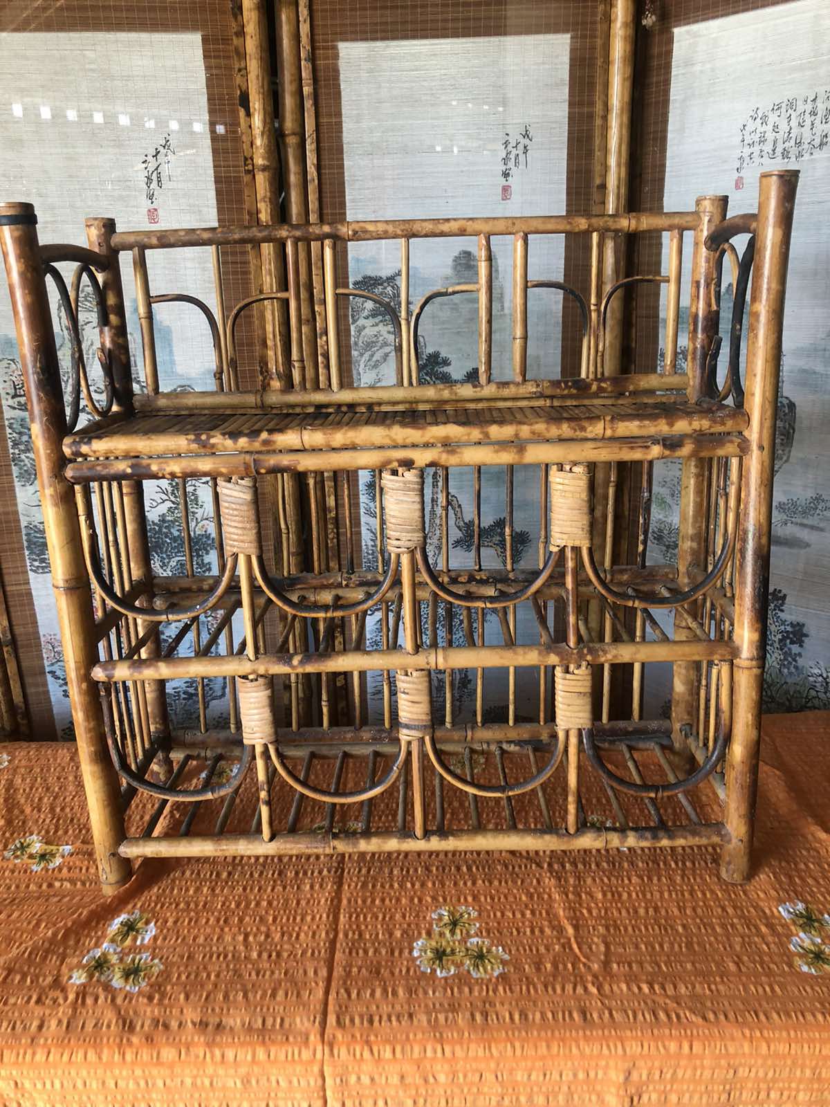 Vintage tiger cane wine rack shelf
