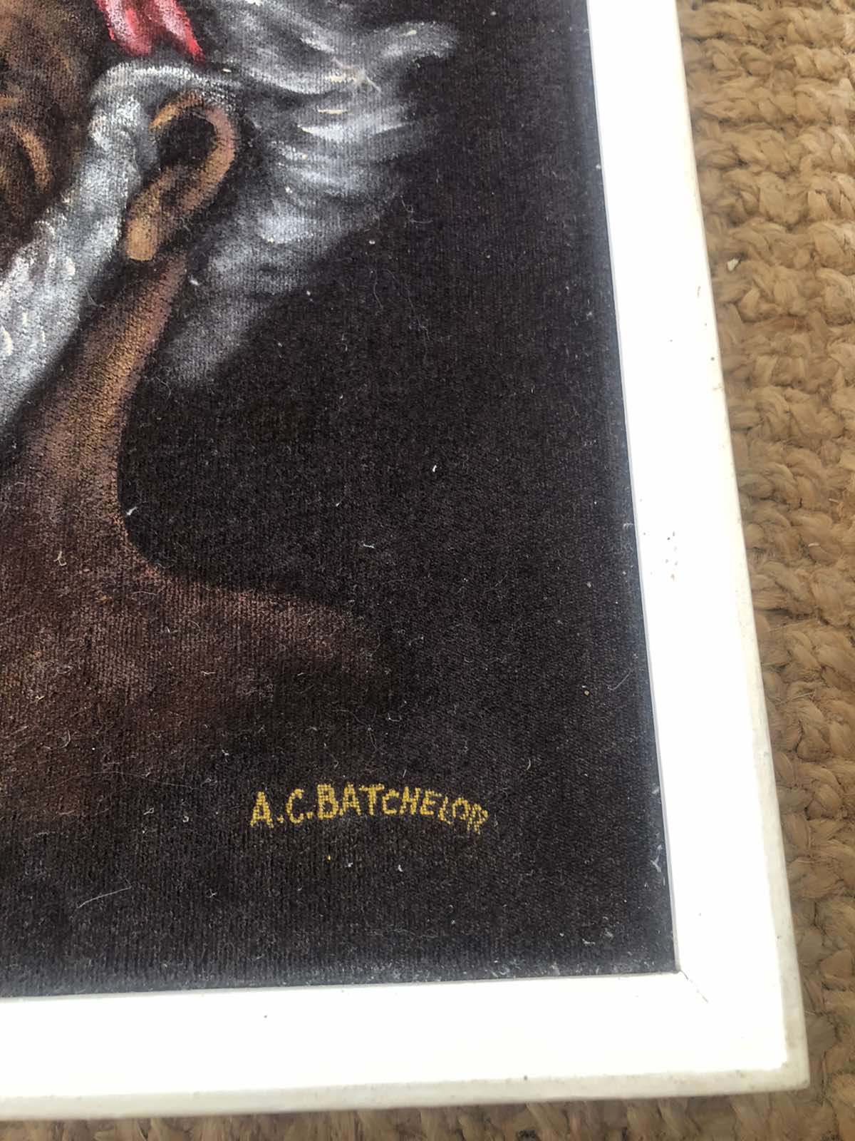 Pair of velvet paintings of indiginous subjects