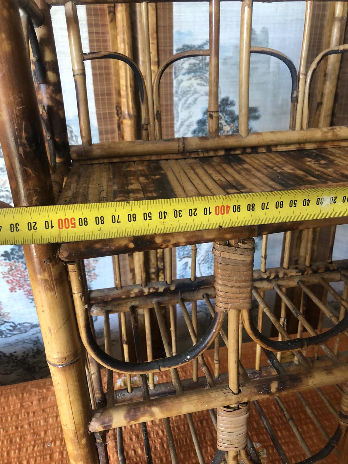 Vintage tiger cane wine rack shelf