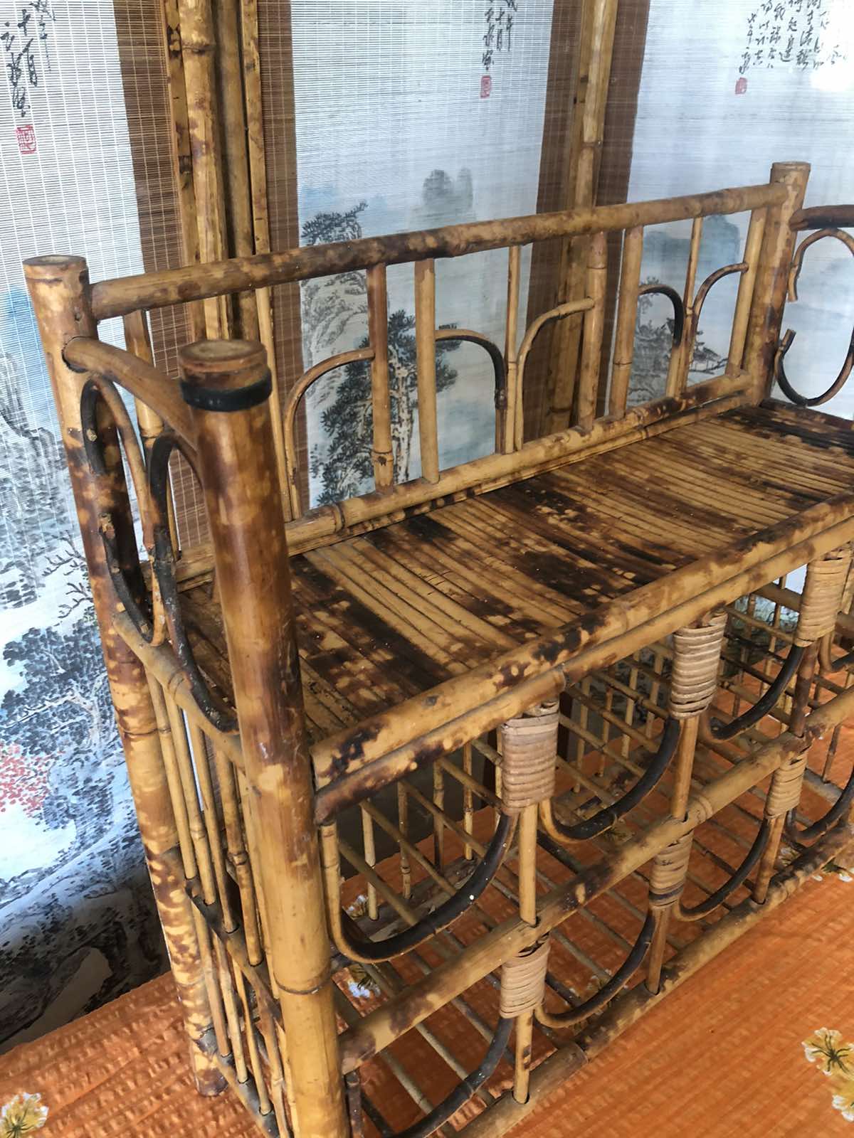 Vintage tiger cane wine rack shelf