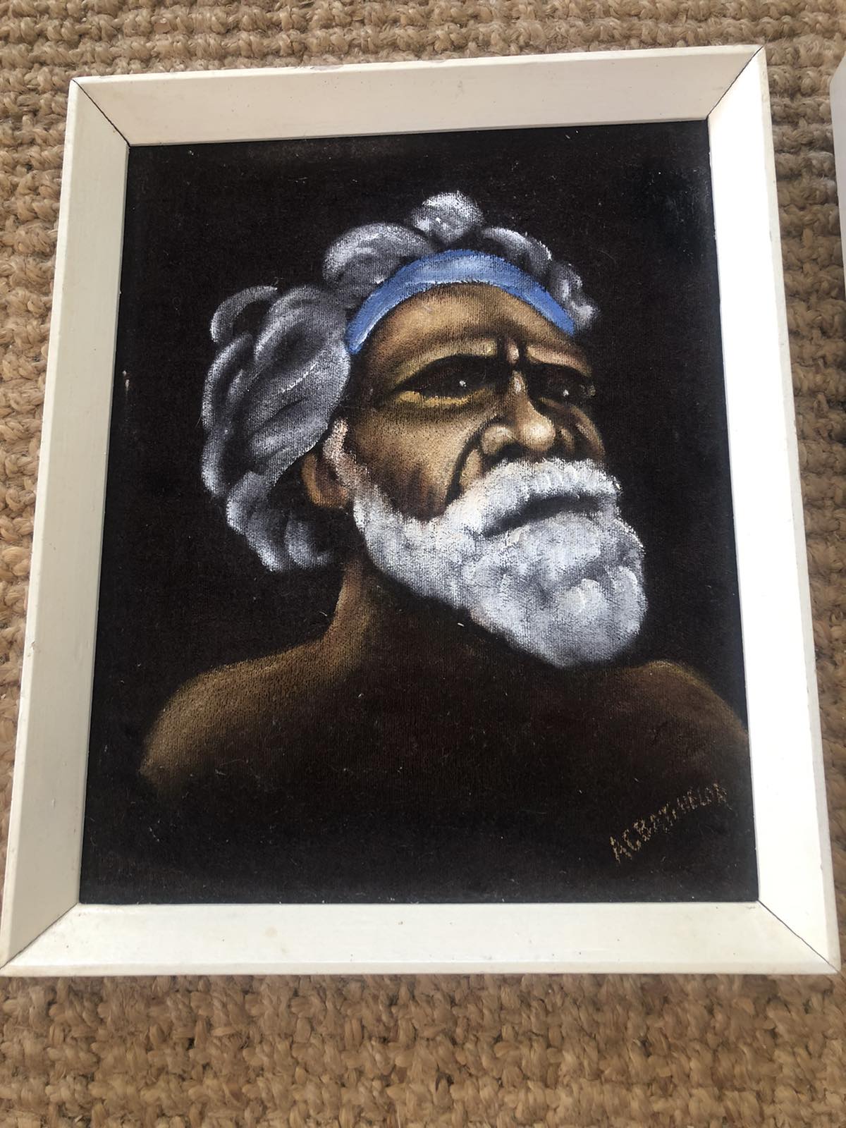 Pair of velvet paintings of indiginous subjects