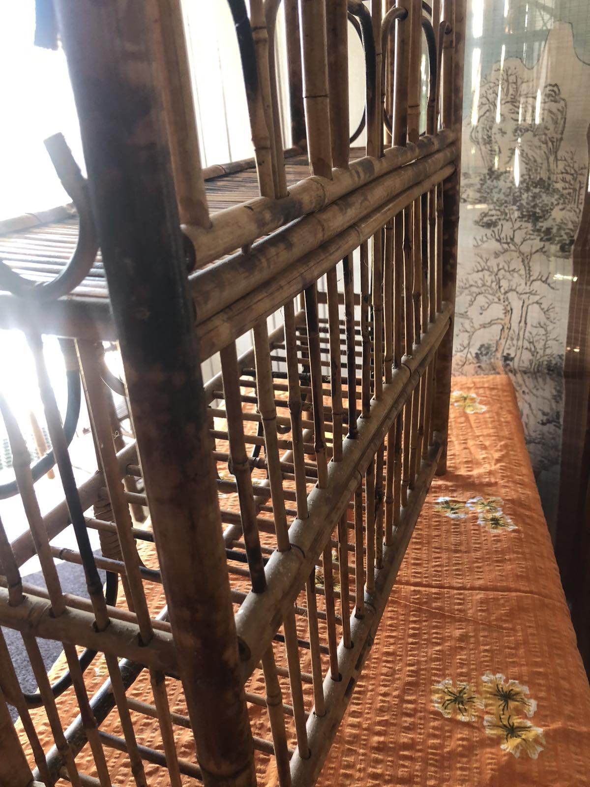 Vintage tiger cane wine rack shelf
