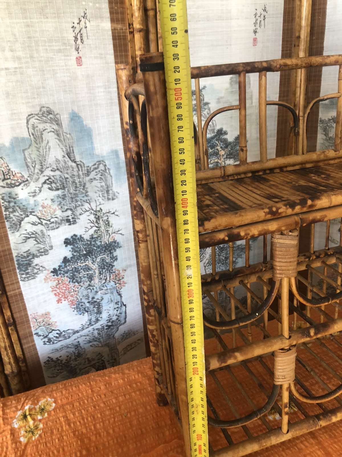 Vintage tiger cane wine rack shelf