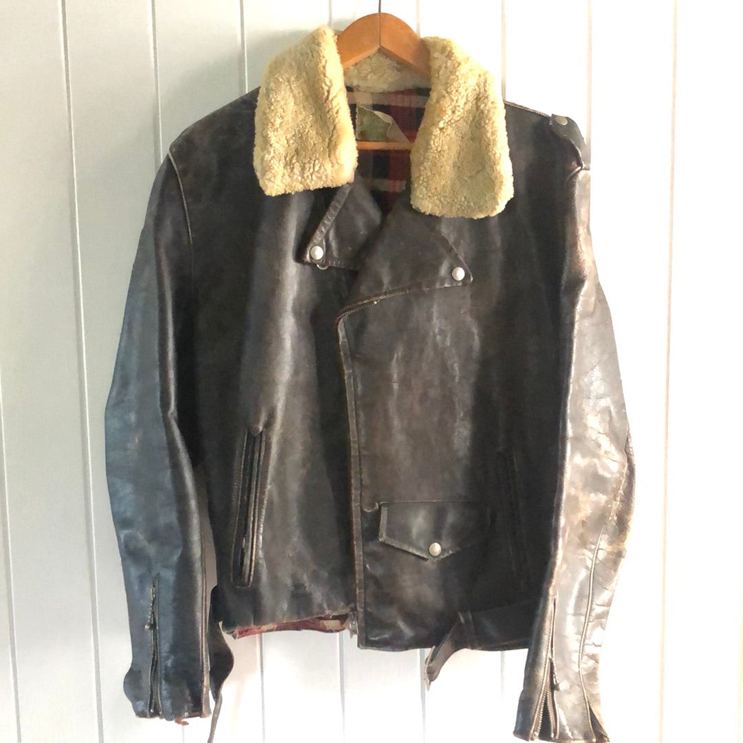 Men’s vintage leather bomber biker jacket 1960’s