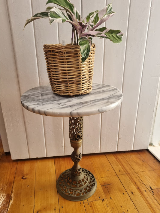 Small vintage marble brass table plant stand decor