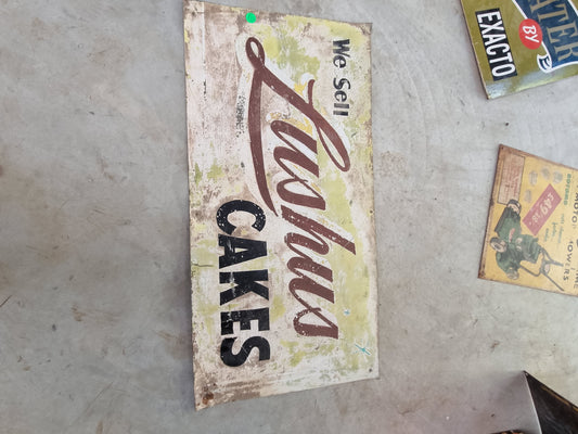 Vintage tin painted cake sign mancave kitchen