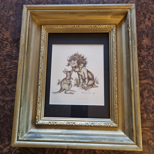 vintage Brownie Downing print in ornate frame