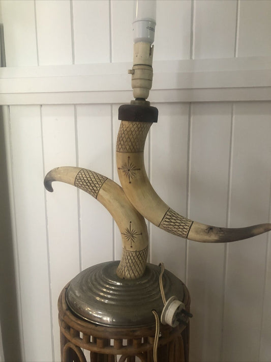 Vintage Boho Horn Light Lamp Art Deco Mid Century