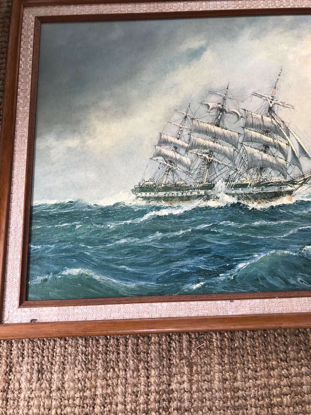 Seascape Galleon Vintage Print Ship Mid Century