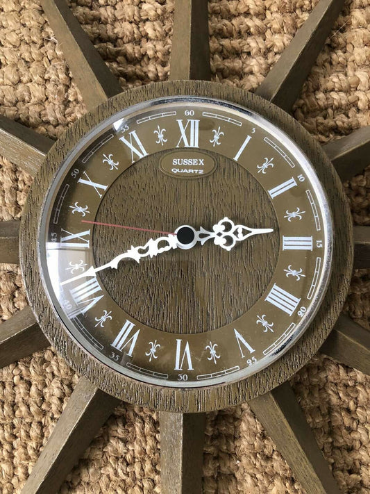 Starburst Clock Vintage Wood Effect