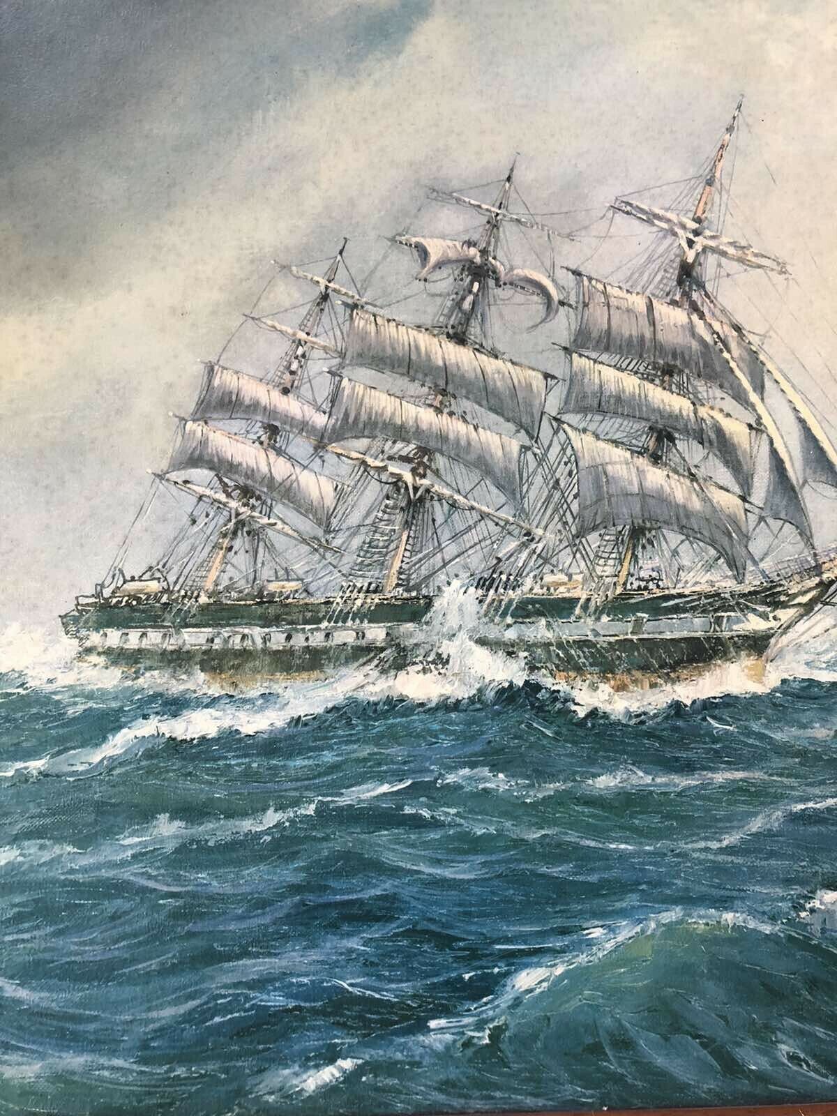 Seascape Galleon Vintage Print Ship Mid Century