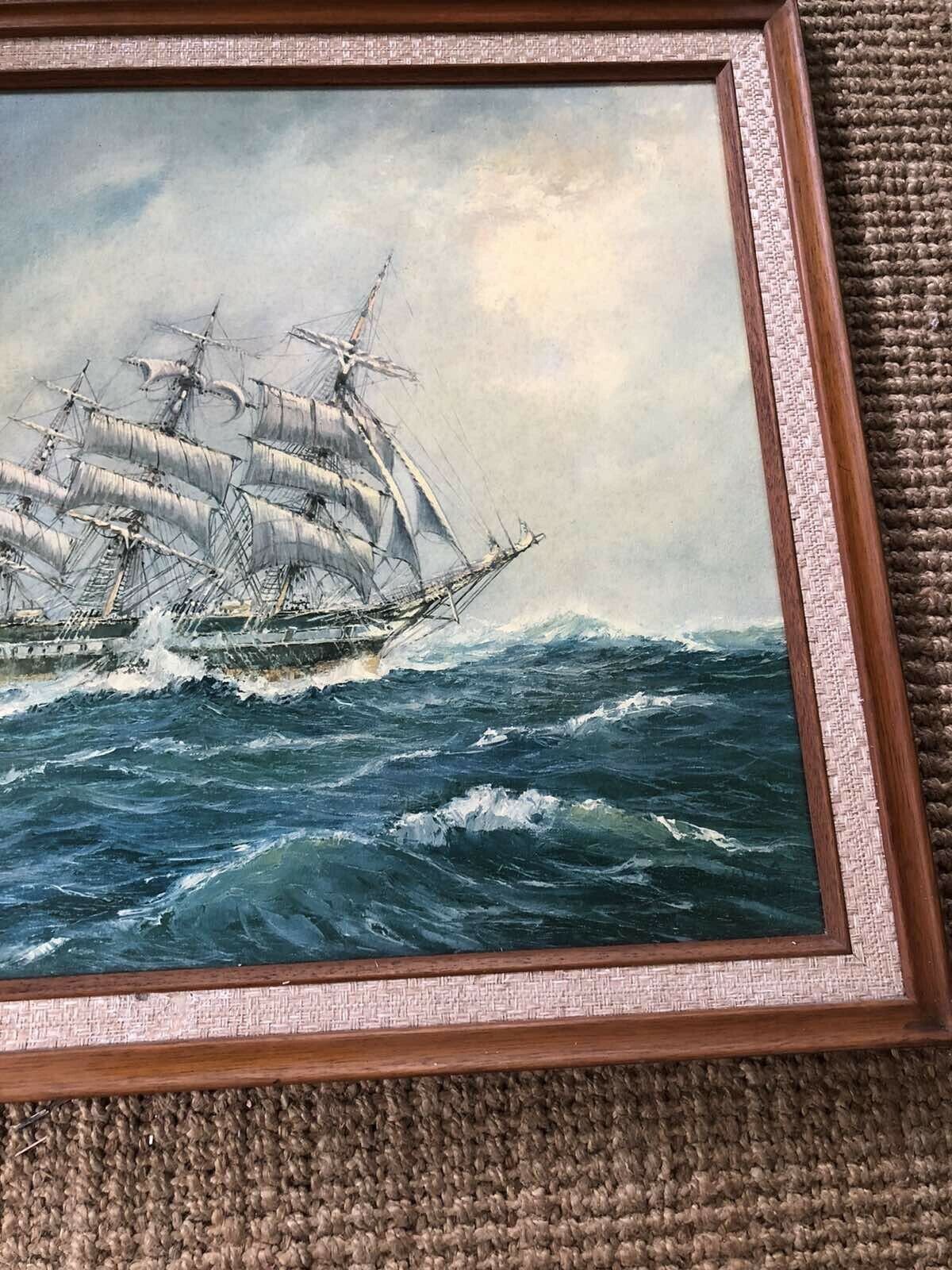 Seascape Galleon Vintage Print Ship Mid Century