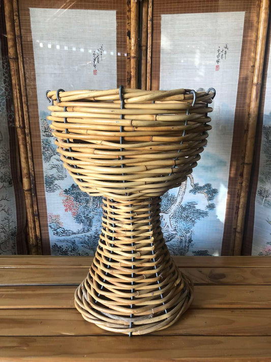 Vintage cane plant stand basket