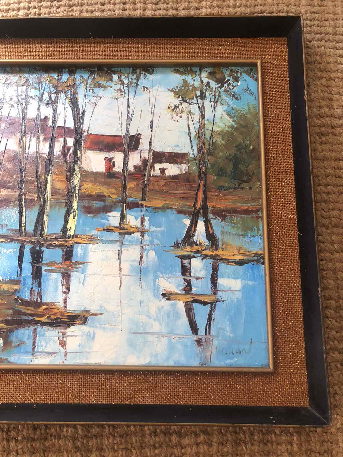 Vintage oil painting mid century wall decor
