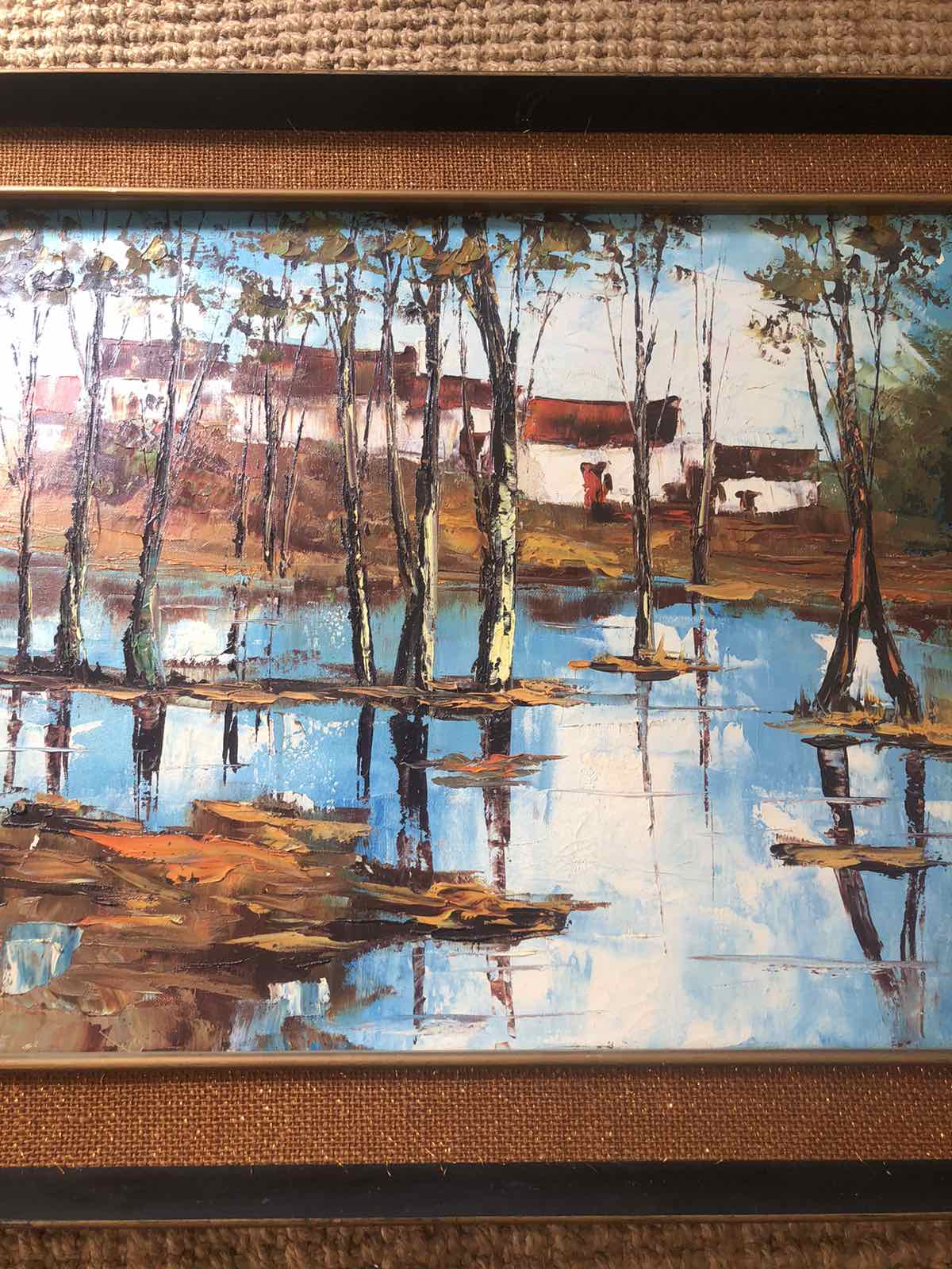 Vintage oil painting mid century wall decor