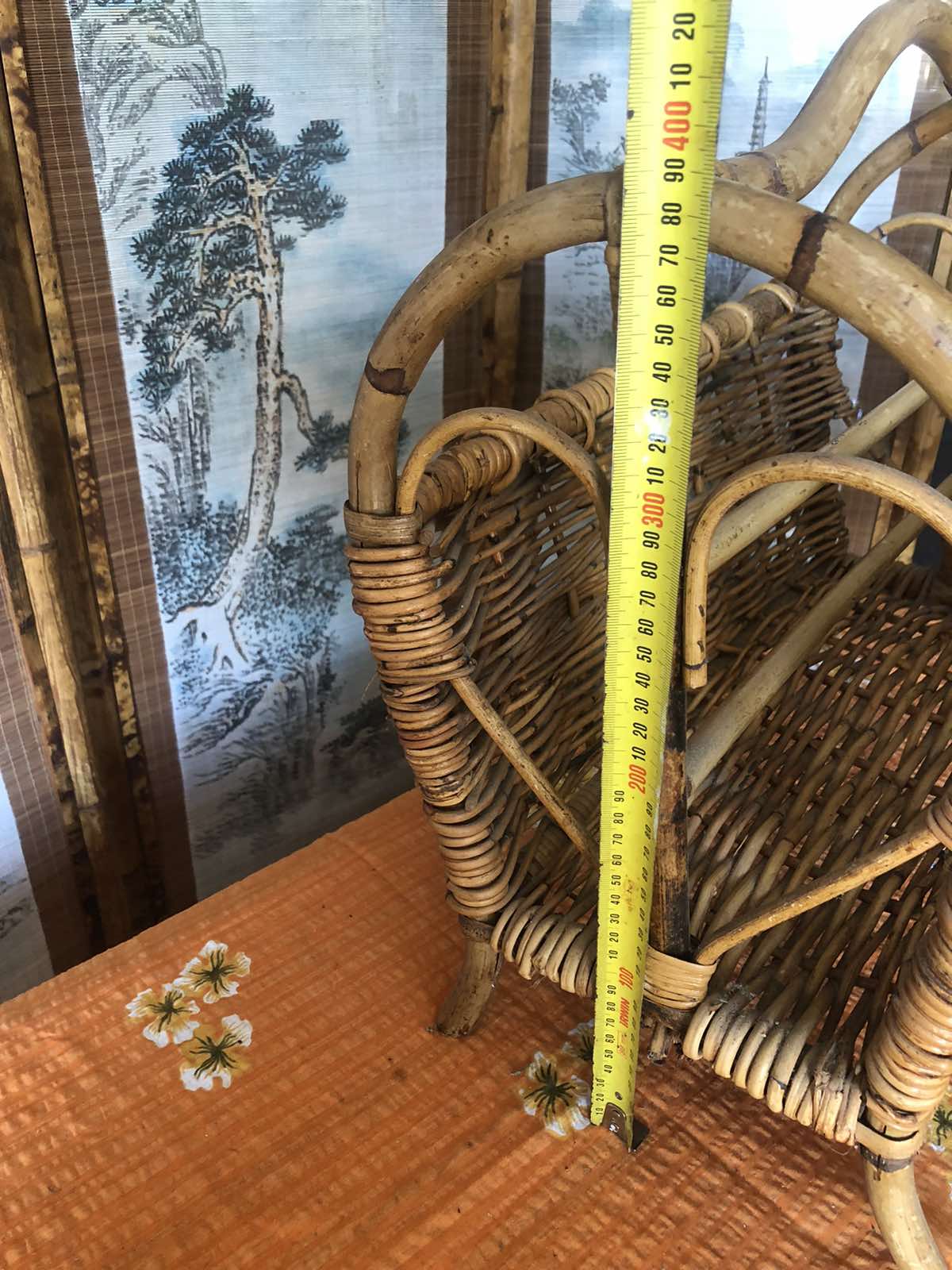 Vintage cane magazine rack