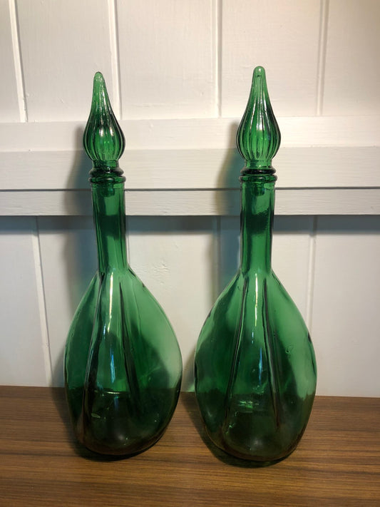 Pair of small green genie bottles