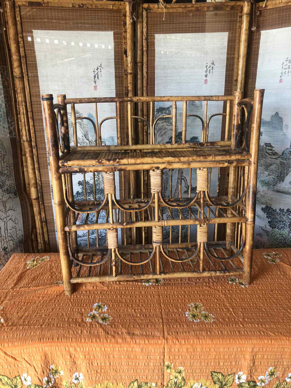 Vintage tiger cane wine rack shelf