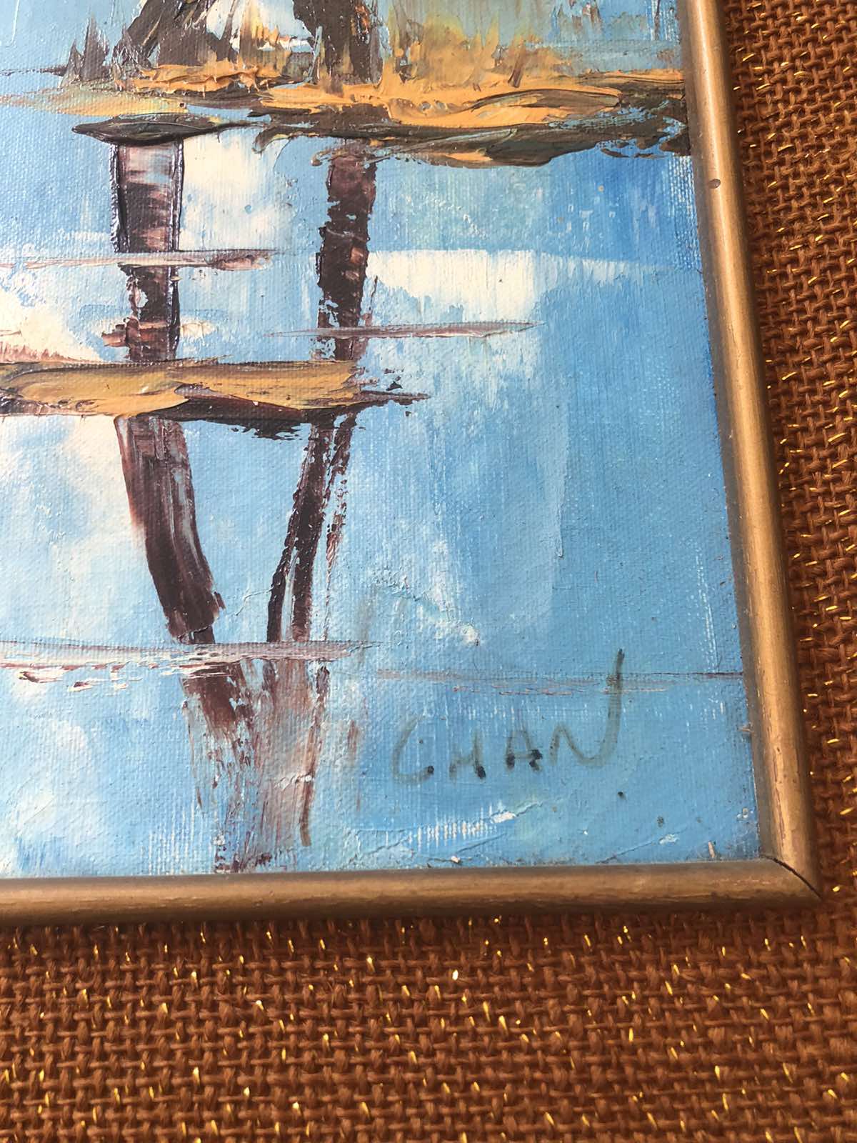 Vintage oil painting mid century wall decor