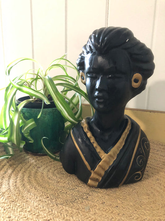 Italian made Asian head figurine. Black