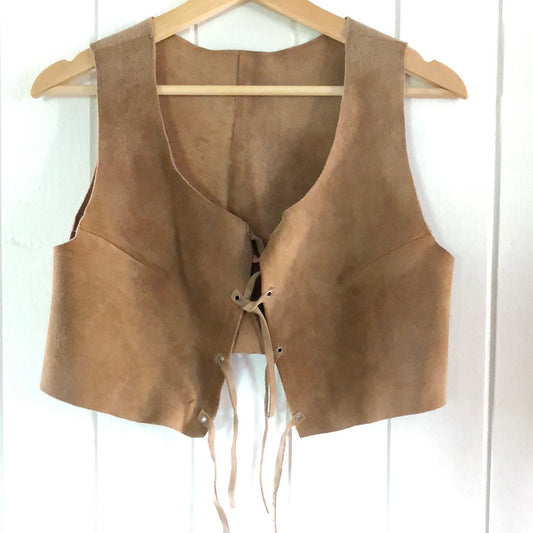 Ladies crop leather festival vest waistcoat 8/10