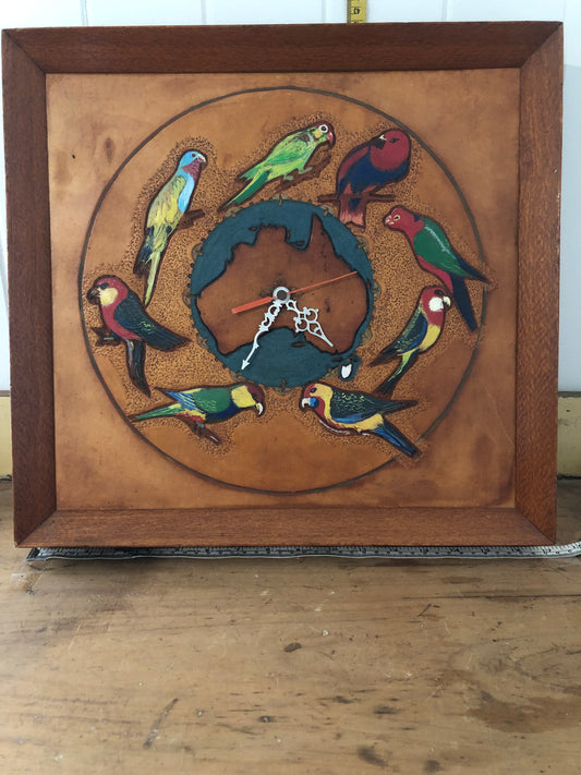 Vintage clock Australian tooled leather