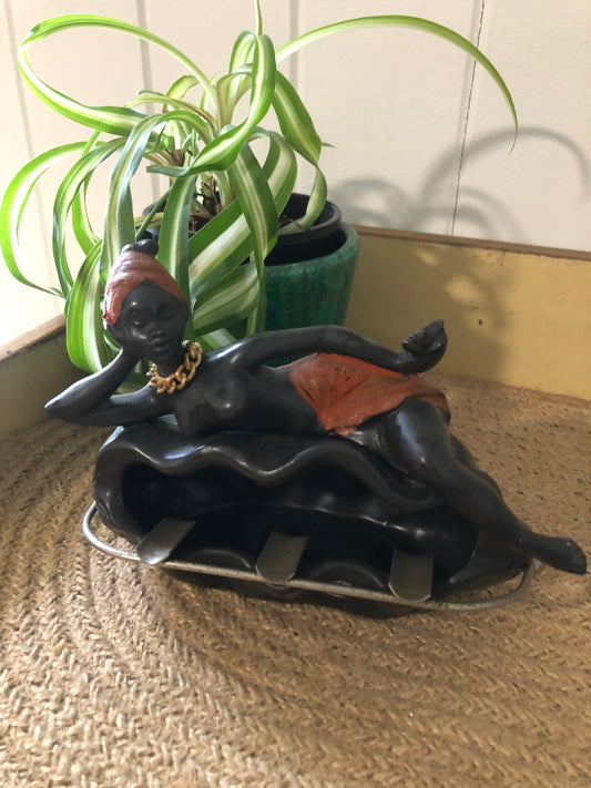 Lady figure ashtray. Black