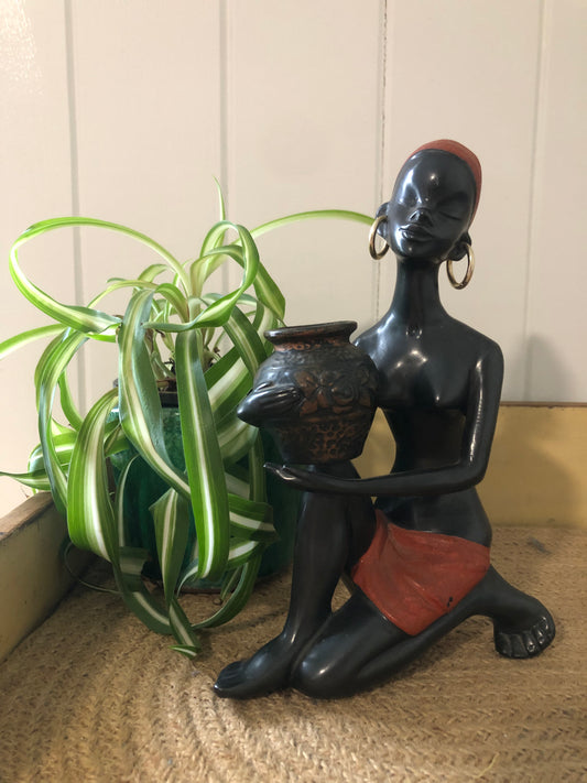 Tribal lady with pot. Black